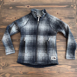 The North Face Crescent Fleece Jacket Girls S Gray Ombre Plaid Full Zip